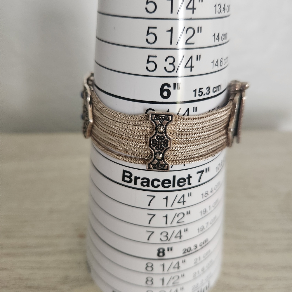 Intricate Bali Style Silver Bracelet with Blue Accent Stones - Picture 6 of 10